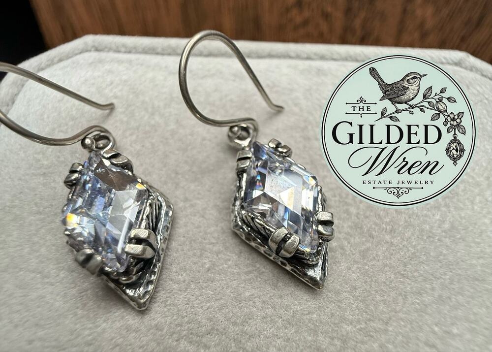 Silpada W1884 Sterling Silver CZ Marquise Dangle Earrings Israel 925 Hooks